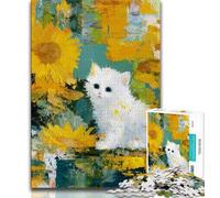 Rompecabezas de Pintura al óleo de Gato para Adolescentes, 1000 Piezas, para aliviar el estrés y Matar el Tiempo en casa, con póster a Juego y Hoja de Trivia de 75x50cm