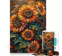 Rompecabezas de Pintura al óleo de Girasol de 1000 Piezas para Adolescentes, Juguete de lógica Clara, fácil de Usar, Ocio, Regalo de cumpleaños 38x52cm