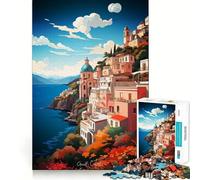 Rompecabezas de Pintura al óleo de la Costa Amalfitana,1000 Piezas,Juego de Habilidades mentales,Corte láser, Tiempo Tranquilo,Ejercicio Mental en casa (50x75cm)