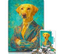 Rompecabezas de Pintura al óleo de Labrador Amarillo para Adolescentes, 1000 Piezas, Juguetes educativos, Juegos antiestrés, Lista de Deseos con Papá Noel, 38x26cm