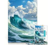 Rompecabezas de Pintura al óleo de Olas para Adultos 1000 Piezas Juego de Memoria Cerebral Cortado con láser para un Ajuste Perfecto aliviar el estrés (50x75cm)