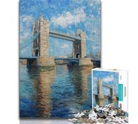 Rompecabezas de Pintura al óleo del Puente de Londres para Adolescentes, 1000 Piezas, Juguetes educativos, Juegos Familiares con póster a Juego y Hoja de Trivia 38x26cm