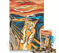 Rompecabezas de Pintura al óleo Gato Gritando de 1000 Piezas para Adultos Juguete Inteligente para armar Juntos Diversión con Corte preciso Exhibición artística (50x75cm)