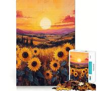 Rompecabezas de Pintura Campo de Girasoles al Atardecer para Adolescentes, 1000 Piezas, Juguete de lógica Mental, Alivio del estrés, Corte Firme, Regalo de Santa Claus 50x75cm