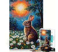 Rompecabezas de Pintura Conejo en un Campo de Margaritas para Adultos, 1000 Piezas, Grupo de Habilidad Mental, Joy Quality Edge Art Collection (38x26cm)