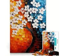 Rompecabezas de Pintura de árbol en Flor Blanca para Adultos 1000 Piezas Juego de Memoria Cerebral Cortado con láser para un Ajuste Perfecto aliviar el estrés (50x75cm)
