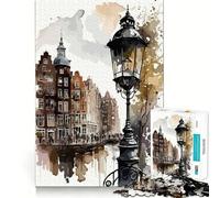 Rompecabezas de Pintura de Bicicletas de Ámsterdam,1000 Piezas,Juego de Memoria Cerebral, Corte láser,Actividad Absorbente para Noches tranquilas (50x75cm)