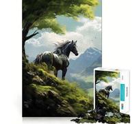 Rompecabezas de Pintura de Caballo Negro Salvaje,1000 Piezas,Juego de Memoria Cerebral, Corte láser,Actividad Absorbente para Noches tranquilas (38x52cm)