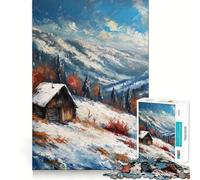 Rompecabezas de Pintura de cabaña de Invierno en montañas Nevadas para Adolescentes 1000 Piezas Juego Mental Divertido Conexión Limpia y fluida Una Forma Atractiva de Pasar el Tiempo Libre (38x26cm)
