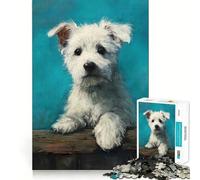 Rompecabezas de Pintura de Cachorro Blanco en una Cerca de Madera Juego de Memoria de 1000 Piezas Manualidades de Corte de Alta precisión desafío Cerebral Interactivo para el hogar (50x75cm)