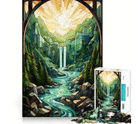 Rompecabezas de Pintura de Cascada y Puesta de Sol para Adultos 1000 Piezas Juego de Memoria Ajuste Firme Montaje Seguro Juego de construcción de Conexiones significativas (38x52cm)