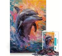 Rompecabezas de Pintura de Delfines con Paleta de 1000 Piezas para Adultos, Juguete cognitivo, Tiempo de unión, patrón de ensamblaje, artículo de Deseo de Papá Noel (50x75cm)