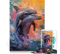 Rompecabezas de Pintura de Delfines con Paleta para Adultos, 1000 Piezas, Juguete de lógica Fina, Casual y Relajante, Pieza de Arte de Bordes limpios (38x26cm)