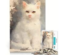 Rompecabezas de Pintura de Gato Blanco 1000 Piezas Entrenamiento Mental Divertido de Corte Limpio componentes Resistentes Entretenimiento cautivador para Disfrutar en casa (38x52cm)