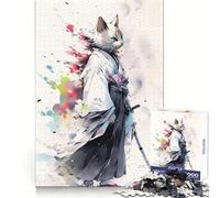 Rompecabezas de Pintura de Gatos Guerreros de 1000 Piezas para Adolescentes Desarrolla la Capacidad de razonamiento Entretenimiento y diversión Bordes limpios Regalo de Invierno (38x26cm)