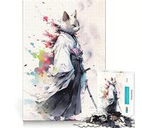 Rompecabezas de pintura de gatos guerreros de 1000 piezas para adolescentes Entrenamiento de memoria Diversión conexión limpia y sin interrupciones Actividad grupal relajante para interiores (38x52cm)