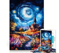 Rompecabezas de Pintura de Iglesia con Cielo Nocturno para Adultos, 1000 Piezas, Juguete de Habilidad, Alivio de tensión, Corte preciso, Regalo preciado (50x75cm)