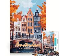Rompecabezas de Pintura de los Canales de Ámsterdam para Adultos,1000 Piezas,Mejora la concentración,Divertido,tamaño Uniforme,Piezas precisas,Actividad para Compartir con Seres Queridos (38x52cm)
