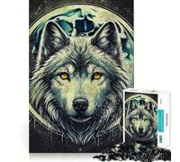 Rompecabezas de Pintura de Luna con estética Oscura de Lobo para Adultos,1000 Piezas,Mejora la concentración,Divertido,tamaño Uniforme,Piezas precisas,Actividad para Fortalecer los Lazos Familiares
