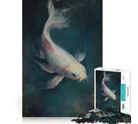 Rompecabezas de Pintura de Peces koi Blancos 1000 Piezas Juego de concentración Mental diseño de Ajuste Huecos desafío Cerebral Interactivo para el hogar (38x26cm)