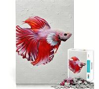 Rompecabezas de Pintura de pez Betta Rojo de 1000 Piezas para Adolescentes Mejora la Memoria Fácil de Usar Bordes limpios Sorpresa navideña (38x26cm)