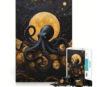 Rompecabezas de Pintura de Pulpo y Luna para Adolescentes, 1000 Piezas, Juguete de lógica Fuerte, Tranquilo, calmado, Bordes definidos, Regalo Elegante (38x26cm)