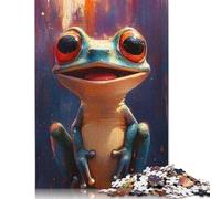 Rompecabezas de Pintura de Rana Sonriente, Juego de Bricolaje, Rompecabezas de cartón Premium para Mujeres, Hombres, Regalos para el Día del Niño, 1000 Piezas (75 x 50 cm)