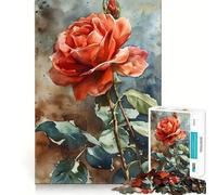 Rompecabezas de Pintura de Rosa roja de 1000 Piezas para Adultos Ayuda a Mejorar la Memoria y Alivia la ansiedad Diseño artístico para armar Regalo (38x26cm)