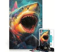 Rompecabezas de Pintura de Tiburones de 1000 Piezas para Adolescentes, Juguete para estimular la lógica, Juego Relajante, Arte de Borde Premium, Coleccionable 38x26cm