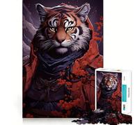 Rompecabezas de Pintura de Tigre Guerrero Juego de Memoria de 1000 Piezas Manualidades de Corte de Alta precisión desafío Cerebral Interactivo para el hogar (38x52cm)