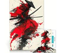Rompecabezas de Pintura de Tinta samurái en Rojo y Negro para Adultos, 1000 Piezas, Mejora la Memoria, Juego en Grupo, patrón de ensamblaje, Sorpresa navideña (38x26cm)