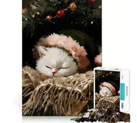 Rompecabezas de Pintura de un Gato durmiendo con Gorro de Papá Noel para Adolescentes, 1000 Piezas, Juego de lógica, diversión en Interiores, Pieza de colección de Arte de Bordes precisos 38x52cm