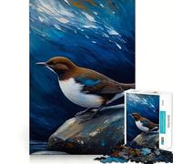 Rompecabezas de Pintura de un pájaro mirlo acuático de Garganta Blanca sobre una Roca para Adolescentes 1000 Piezas Mejora la Capacidad Juego tamaño Uniforme Piezas precisas Actividad Nocturna