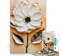 Rompecabezas de Pintura Floral Blanca y Dorada 1000 Piezas Juego de concentración Mental diseño de Ajuste Huecos desafío Cerebral Interactivo para el hogar (38x52cm)