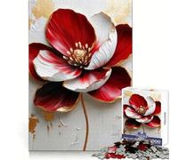 Rompecabezas de Pintura Floral roja y Blanca de 1000 Piezas para Adolescentes Juguete para desarrollar la lógica, Divertido y Relajante Corte preciso Regalo artístico (38x52cm)