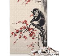 Rompecabezas de Pintura Japonesa de Mono, Rompecabezas Rectangular de Papel Duro y difícil de Montar para Adultos y niños, 1000 Piezas (75 x 50 cm)