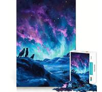 Rompecabezas de Pintura Lobos bajo la Aurora Boreal para Adolescentes,1000 Piezas,Juego para estimular la Mente,Piezas sin Rebabas,Corte Limpio,fácil de Aprender,diversión para Toda la Familia