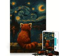 Rompecabezas de Pintura Noche Estrellada de Panda Rojo, 1000 Piezas para Adolescentes, para Mejorar la Memoria, fácil de Usar, con Bordes limpios, Sorpresa navideña (38x52cm)
