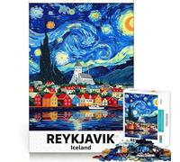 Rompecabezas de Pintura Noche Estrellada de Reikiavik, Islandia, para Adolescentes, 1000 Piezas, diseño Relajante y Divertido, decoración de Pared con Bordes definidos (50x75cm)