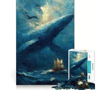 Rompecabezas de Pintura oceánica de Ballena y velero 1000 Piezas Juego Interactivo para estimular el Pensamiento Cierre Seguro sin Piezas Sueltas desafío Mental para el hogar (38x52cm)