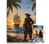 Rompecabezas de Piratas en la Playa al Atardecer, 1000 Piezas, Desarrollo cognitivo, Divertido Juego, celebración Especial, Regalo, tamaño 38x26cm