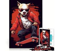 Rompecabezas de Pit Bull en patineta, difícil, para Adultos, 1000 Piezas, Recall Boost Quiet Calm Smooth Cut Classic Gift (38x52cm)