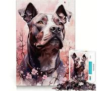 Rompecabezas de Pit Bull y Flores Rosas para Adultos, 1000 Piezas, Juguete Intelectual, Tiempo Acogedor, Corte de Calidad, (38x26cm)