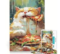 Rompecabezas de Pizza con diseño de Gato de Dibujos Animados, 1000 Piezas, para Adultos, para Mejorar la Memoria y aliviar la ansiedad Diseño artístico para armar Regalo (50x75cm)