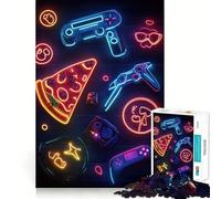 Rompecabezas de Pizza de Neon Gaming de 1000 Piezas para Adultos, Juguete de lógica Resistente, antiestrés, Borde Transparente, Regalo Original (50x75cm)
