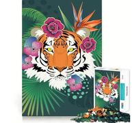 Rompecabezas de Plantas Tropicales con Cabeza de Tigre para Adolescentes, 1000 Piezas, lógica Clara, diversión Tranquila, Corte, cálida Sorpresa 38x52cm