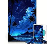 Rompecabezas de Playa Nocturna con Palmeras para Adolescentes, 1000 Piezas, Juguete de lógica, diversión Familiar, Corte de precisión, (50x75cm)