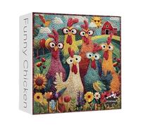 Rompecabezas de pollo - Rompecabezas difícil de 1000 piezas, ilustración colorida de gallo y girasol, actividad nocturna de juego para principiantes | Obras de Arte para colgar en la pared
