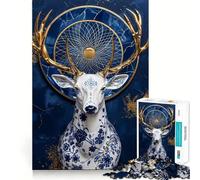 Rompecabezas de Porcelana Ciervo del Amanecer de 1000 Piezas para Adultos Juguete para ejercitar la Mente Diseño Casual y Relajante Colección de Arte para armar Pieza (38x52cm)