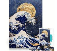 Rompecabezas de Porcelana con diseño de la Gran Ola y técnica Kintsugi para Adultos, 1000 Piezas, lógica Clara, Juguete Relajante, Corte Perfecto, Regalo Elegante (38x52cm)